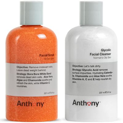Anthony Glycolic Facial Cleanser, Normal to Oily Skin 8 Fl Oz, and Anthony Facial Scrub, 8 Fl Oz