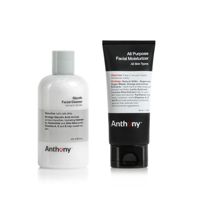 Anthony Essentials Duo Glycolic Facial Cleanser for Men and All-Purpose Facial Moisturizer - Mens Hydrating Lotion for Dry Skin
