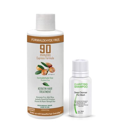 90 MINUTES Brazilian Keratin Hair Treatment for Most Hair Types Formaldehyde-Free Rich Complex of Protein Blends & Argan Oil Instant Results Super shiny Soft Straight Hair for months