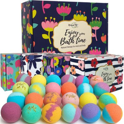 Bath Bombs for Women Gift Set - 24 Natural and Organic Bath Bombs with Essential Oils & Moisturizing Shea Butter, Spa Birthday Gift, Selfcare Gifts for Her, Women, Teen Girls, Bridesmaid Gift