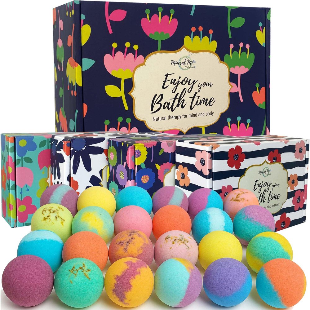 Bath Bombs for Women Gift Set - 24 Natural and Organic Bath Bombs with Essential Oils & Moisturizing Shea Butter, Spa Birthday Gift, Selfcare Gifts for Her, Women, Teen Girls, Bridesmaid Gift