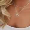 TseanYi Boho Layered Necklace Silver Crescent Moon Pendant Double Horn Necklaces Bead Choker Clavicle Chain Jewelry for Women(Silver) view 1