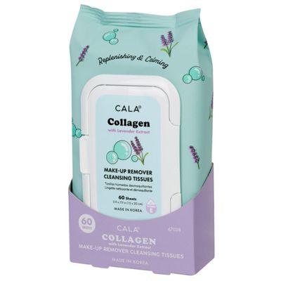 CALA Makeup Remover Cleansing Tissues: Collagen with Lavender Extract (60 Sheets) - Gentle, Hydrating, and Effective Makeup Removal for All Skin Types (60ct, COLLAGEN + Lavender)
