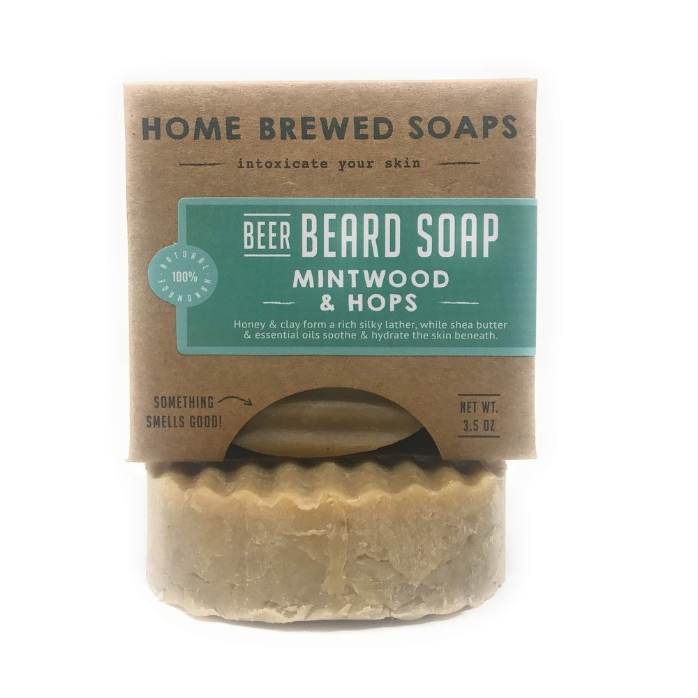 Beard Soap for Men, 3.5 oz Beard Soap Bar, Mintwood and Hops, Beer Soap - Home Brewed Soaps