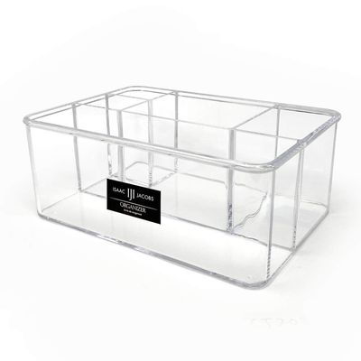 Isaac Jacobs 5-Compartment Clear Acrylic Organizer (10 L x 7 W x 4 H), Makeup Brush Holder, Tall Slot, Multi-Sectional Tray, Storage Solution for Makeup, School, Crafts, Office Supplies & More