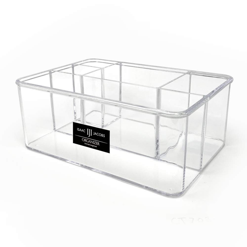 Isaac Jacobs 5-Compartment Clear Acrylic Organizer (10 L x 7 W x 4 H), Makeup Brush Holder, Tall Slot, Multi-Sectional Tray, Storage Solution for Makeup, School, Crafts, Office Supplies & More