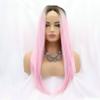 Baby Pink Lace Front Wigs for Women Ombre Long Silky Straight Glueless Wigs Pre Plucked Hairline Brown Ombre Coloful Real Hair Wigs Middle Part Synthetic Heat Resistant Cosplay Daily Wigs 16 Inch view 2