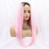 Baby Pink Lace Front Wigs for Women Ombre Long Silky Straight Glueless Wigs Pre Plucked Hairline Brown Ombre Coloful Real Hair Wigs Middle Part Synthetic Heat Resistant Cosplay Daily Wigs 16 Inch view 3