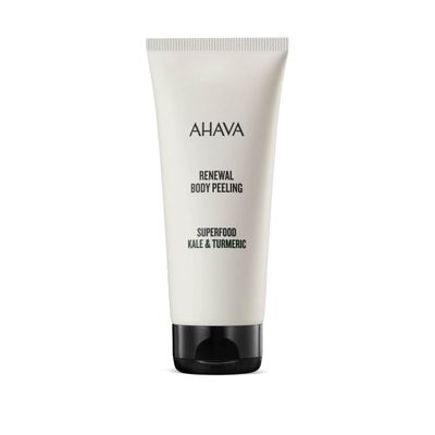 AHAVA Superfood Kale & Turmeric Smoothing Anti-Aging Body Scrub - In-shower gel peel to detox & renew the skin, reinforces the skins natural barrier with Anti-Aging Kale,Turmeric & Osmoter, 6.8 Fl.Oz