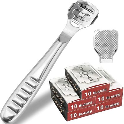 52 Pcs Callus Shaver Set,1 Stainless Steel Foot Razor with 50 Replacement Slices Blades and 1 Foot File Head Foot Care Tools,Foot Shaver Callus Remover,Hard Dry Skin Remover for Hand Feet