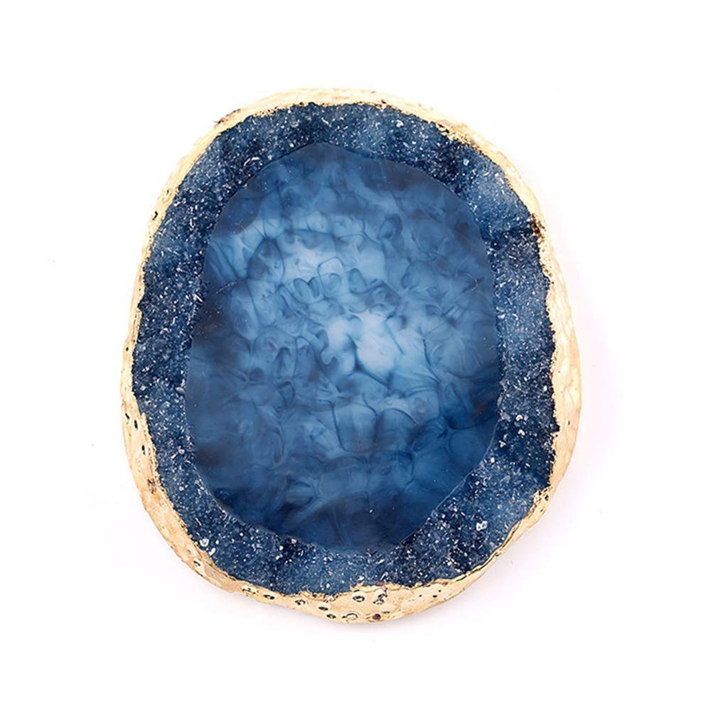 1pc Blue Golden Edge Resin Nail Art Palettes Nail Mixing Palette Polish Color Mixing Plate Nail Holder Display Cosmetic Mixing Tools Makeup Palette Tray Accessories (blue)