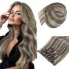 Sunny Hair Clip in Hair Extensions Real Human Hair Double Weft Remy Hair Clip in Extensions Human Hair for Women Light Brown Highlights Platinum Blonde 12inch view 1