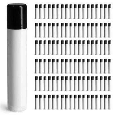 144 Pack White Plastic Empty Lip Balm Tubes with Black Friction Fit Caps by SKS Bottle & Packaging, 0.15 oz tubes - Bulk Lip Balm Containers for DIY Lip Care, Lip Balm Making, and Lip Balm Crafting