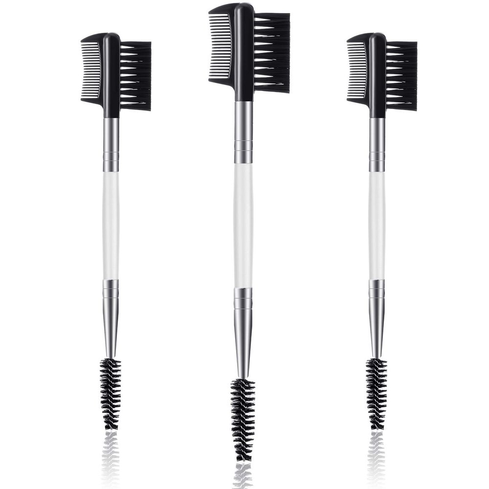 3 Pcs Eyebrow Brush Eyelash comb separator 3 Head Eyelash Shaper and Eyebrow Brush Dual Comb Double Head Makeup Grooming Tool for Women Cosmetic Separating Shaping Brow(White)