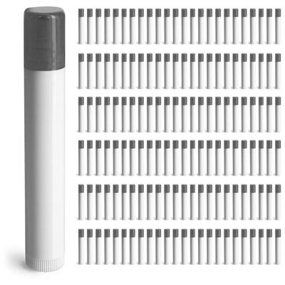 144 White Plastic Empty Lip Balm Tubes with Silver Friction Fit Caps by SKS Bottle & Packaging, 0.15 oz tubes - Bulk White Lip Balm Containers for DIY Lip Care, Lip Balm Making, and Lip Balm Crafting