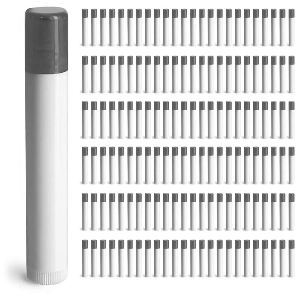 144 White Plastic Empty Lip Balm Tubes with Silver Friction Fit Caps by SKS Bottle & Packaging, 0.15 oz tubes - Bulk White Lip Balm Containers for DIY Lip Care, Lip Balm Making, and Lip Balm Crafting