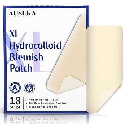 AUSLKA Large Blemish Patches, XL Pimple Patch -18 Strips - Hydrocolloid Patch for Covering Zits - Spot Stickers - Vegan and Cruelty for Face and Skin