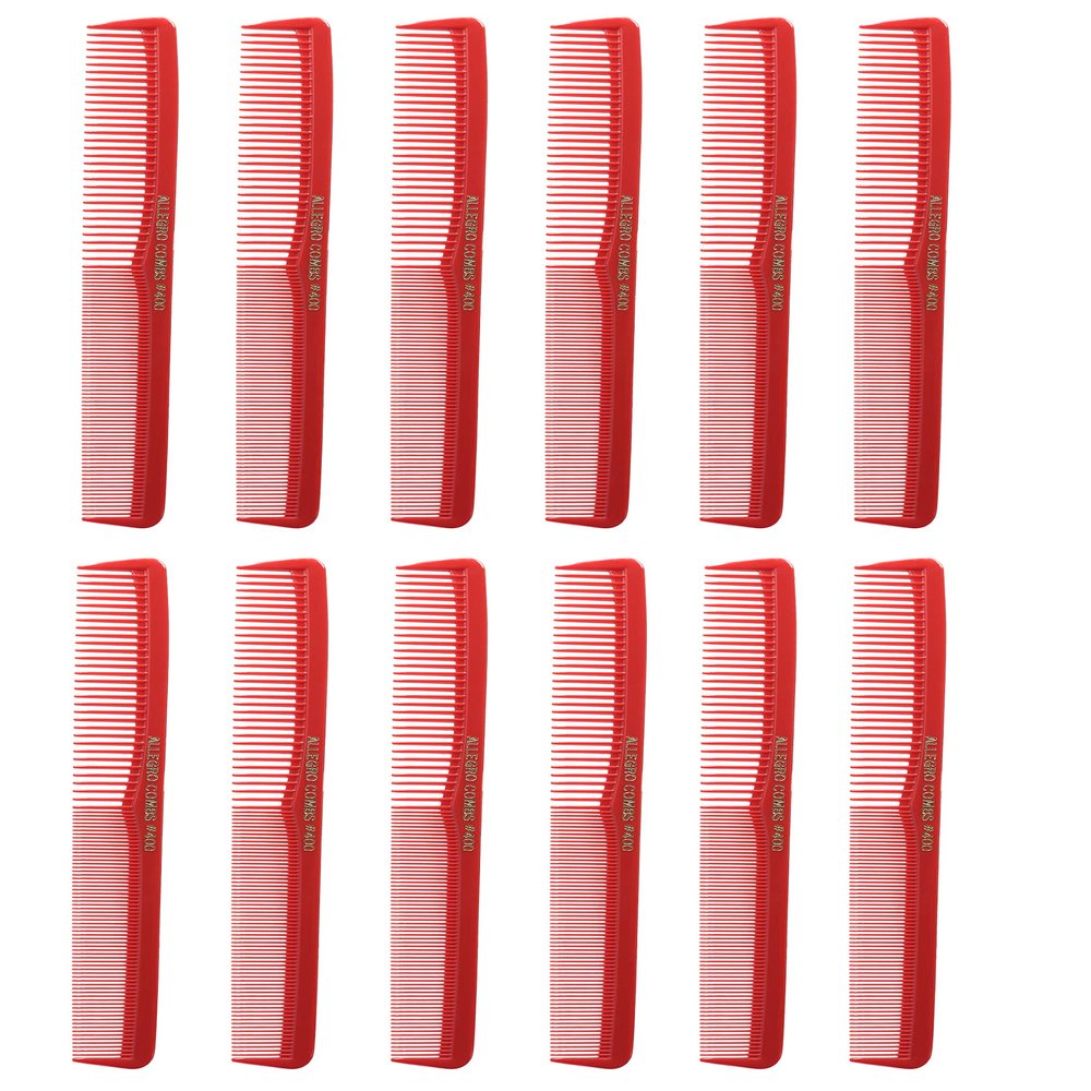 Allegro Combs #400 Barber Combs  12 Pack Professional Hair Cutting and All-Purpose Combs for Barbers and Stylists  Made in USA (Red)