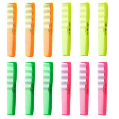 Allegro Combs #400 For Barber HairStylists Cutting And Styling All Purpose12 Pk. (Neon Mix)