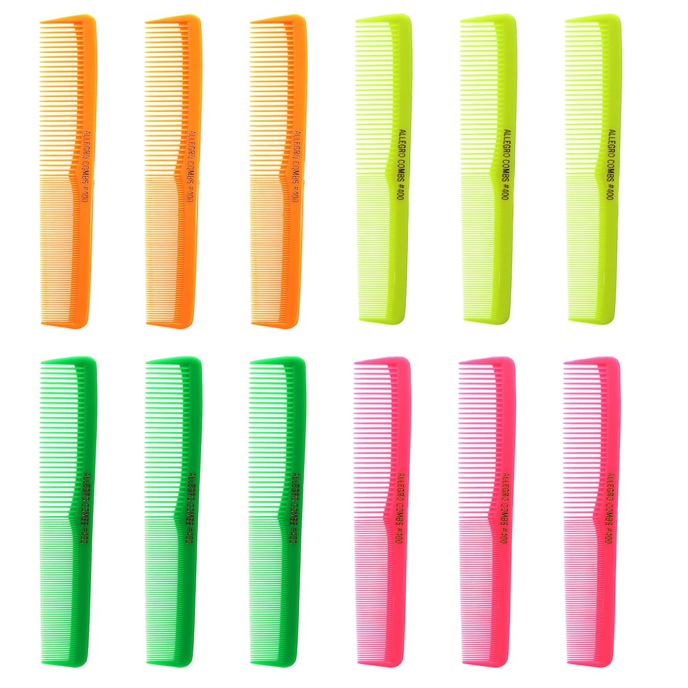 Allegro Combs #400 For Barber HairStylists Cutting And Styling All Purpose12 Pk. (Neon Mix)