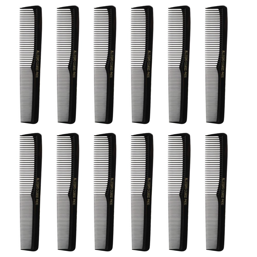 Allegro Combs #400 Barber Combs  12 Pack Professional Hair Cutting and All-Purpose Combs for Barbers and Stylists  Made in USA (Black)