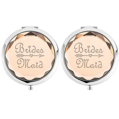 2 Pack Bachelorette Party Gifts for Bride,2 Bridesmaid Makeup Mirror,Crystal Pocket Compact Makeup Mirror Wedding Bridesmaid Gifts-Mirror for Bridal Party,Bridesmaid Proposal Gifts (champagne)