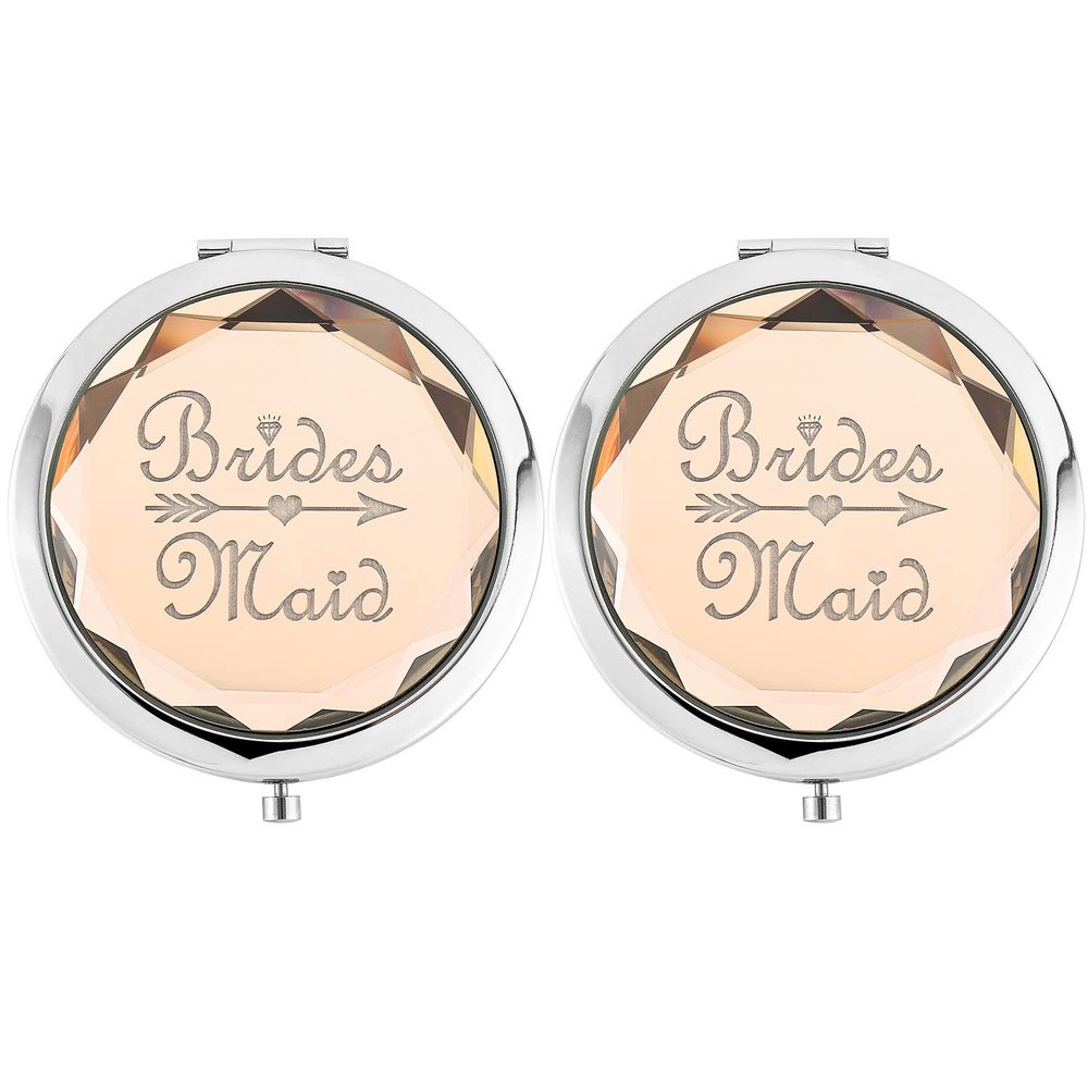 2 Pack Bachelorette Party Gifts for Bride,2 Bridesmaid Makeup Mirror,Crystal Pocket Compact Makeup Mirror Wedding Bridesmaid Gifts-Mirror for Bridal Party,Bridesmaid Proposal Gifts (champagne)