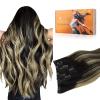 DOORES Human Hair Extensions Clip in Hair Extensions Balayage Natural Black to Light Blonde 20 Inch 120g 7pcs Real Hair Extensions Straight view 1