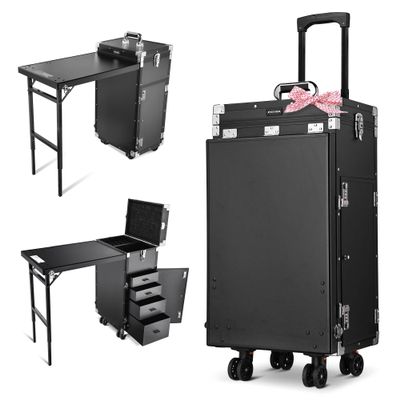 BYOOTIQUE Portable Manicure Table Nail Station Rolling Makeup Case with 4 Drawers Nail Table Storage for Makeup Artist Nail Teach Manicurist,Black