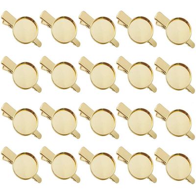 20 Pcs Blank Hair Clips Alligator Hair Clips Clamps Bases with 18mm Round Blank Cabochon Setting Tray for DIY Hair Accessories Making