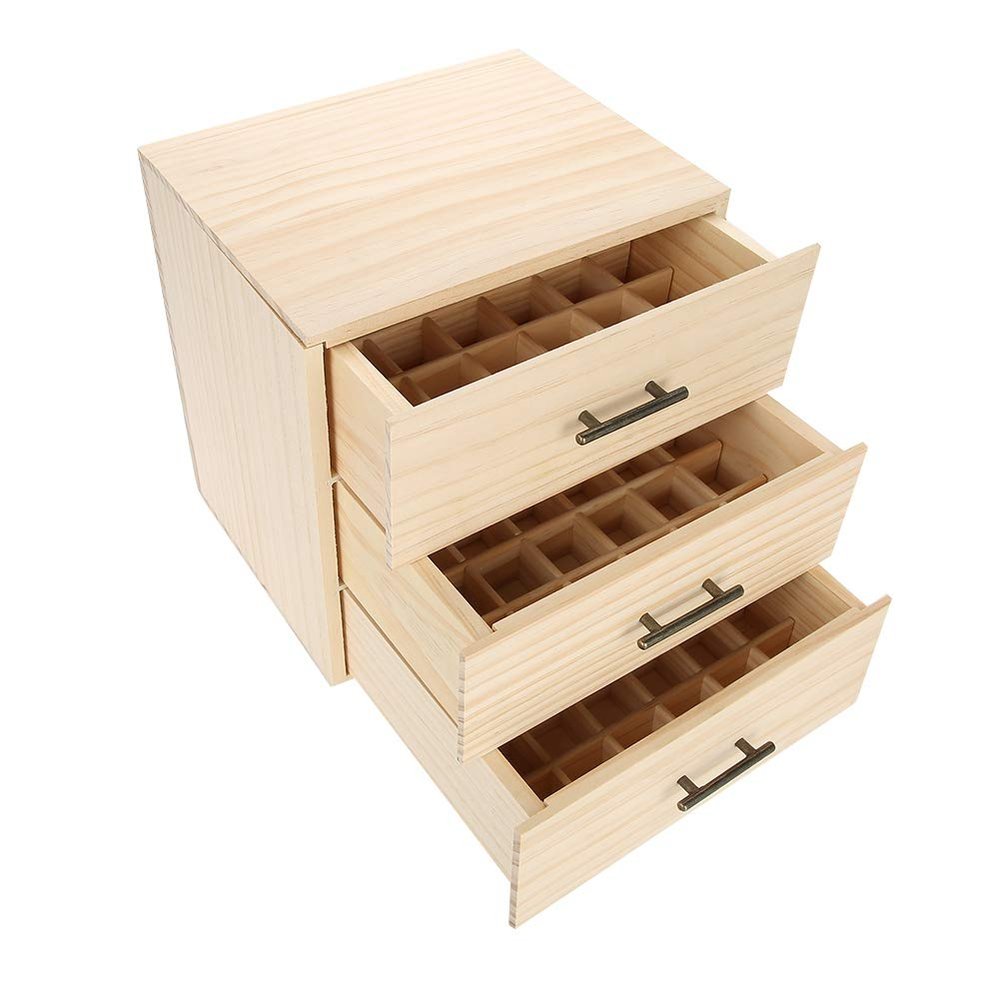 Essential Oil Storage Box, 90 Slots Three-tiered Essential Oil Bottle Container Wooden Storage Case Box Organizer Table Beauty Display Tool (10.2 X 9.6 X 4.0 inch)
