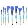10 in 1 Professional Premium Crystal Style Diamond Cut Handle Makeup Brushes with Holographic Makeup Bag (BLUE) view 1