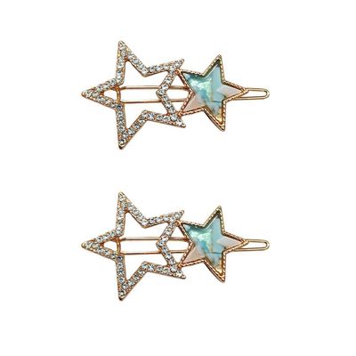 2 PCS Rhinestone Hair Clips Bobby Pins Hair Barrette Clip Geometric Star Shape Side Clamp Hair Pin Headwear Hair Accessories