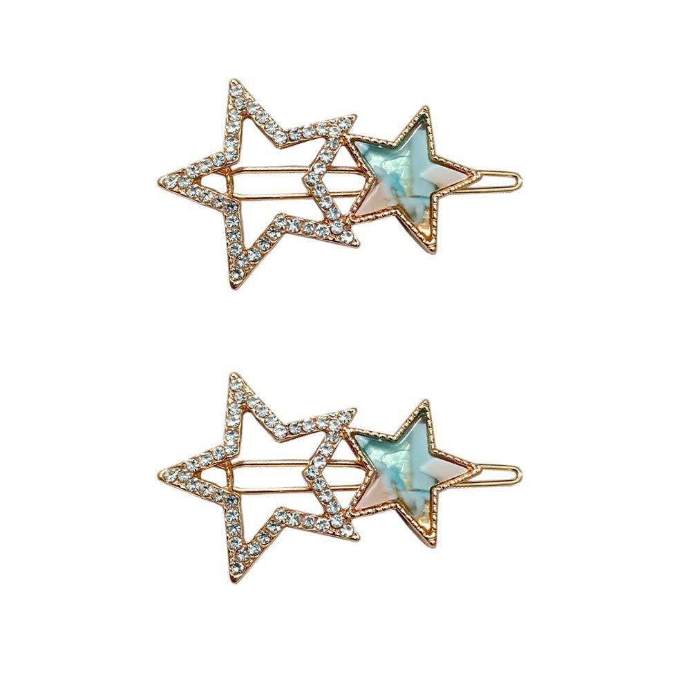 2 PCS Rhinestone Hair Clips Bobby Pins Hair Barrette Clip Geometric Star Shape Side Clamp Hair Pin Headwear Hair Accessories