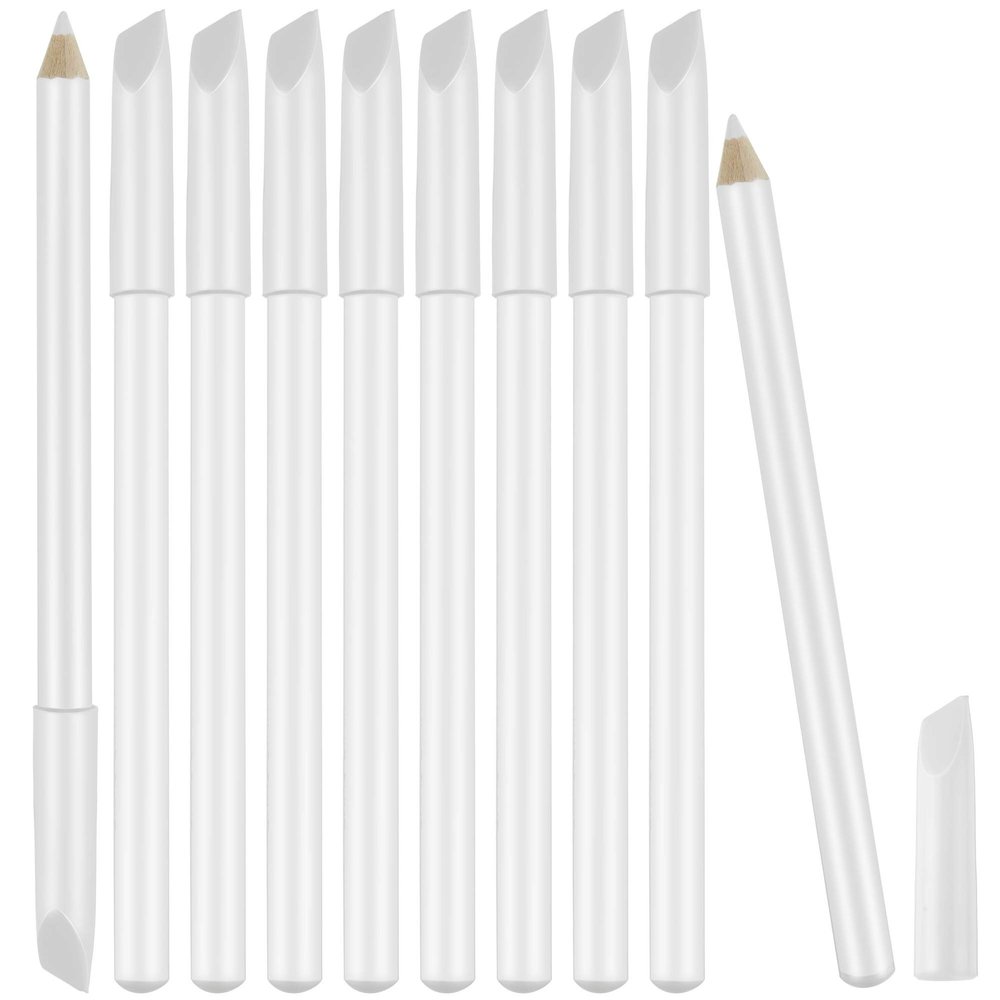 Maitys 10 Pieces White Nail Pencil 2-in-1 Whitening French Manicure Pencil Under Nail with Cuticle Pusher for Manicure Supplies Art DIY Tool