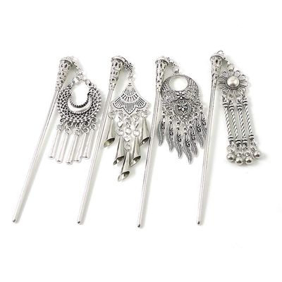 4 PCS Chinese National Style Hair Stick Antique Metal Hair Chopsticks Elegant Bobby Pin Tassel Hair Pin Chignon Pin Chopsticks Long Hair Styling