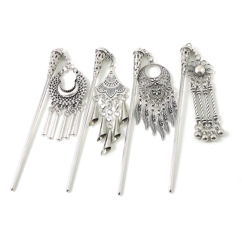 4 PCS Chinese National Style Hair Stick Antique Metal Hair Chopsticks Elegant Bobby Pin Tassel Hair Pin Chignon Pin Chopsticks Long Hair Styling