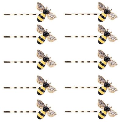 10 PCS Metal Cute Honeybee Hairpins Rhinestone Bee Hair Clips Hair Side Clip Barrette Bobby Pin Hair Accessories