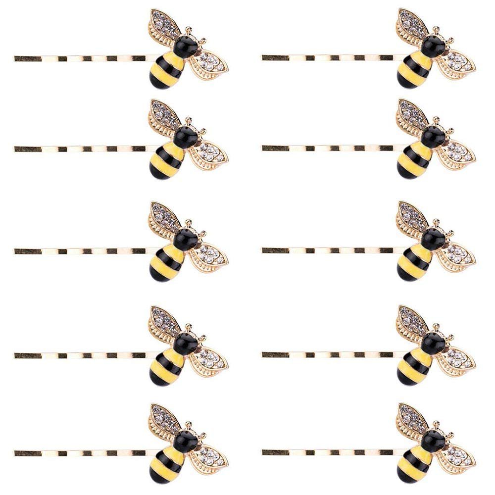 10 PCS Metal Cute Honeybee Hairpins Rhinestone Bee Hair Clips Hair Side Clip Barrette Bobby Pin Hair Accessories