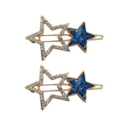 2 PCS Rhinestone Hair Clips Bobby Pins Hair Barrette Clip Geometric Star Shape Side Clamp Hair Pin Headwear Hair Accessories