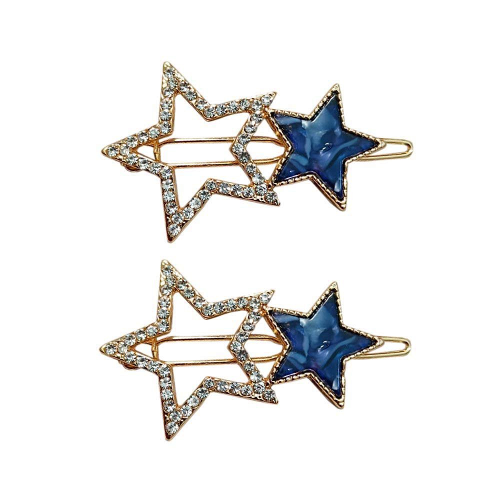 2 PCS Rhinestone Hair Clips Bobby Pins Hair Barrette Clip Geometric Star Shape Side Clamp Hair Pin Headwear Hair Accessories