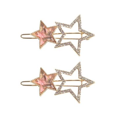 2 PCS Rhinestone Hair Clips Bobby Pins Hair Barrette Clip Geometric Star Shape Side Clamp Hair Pin Headwear Hair Accessories