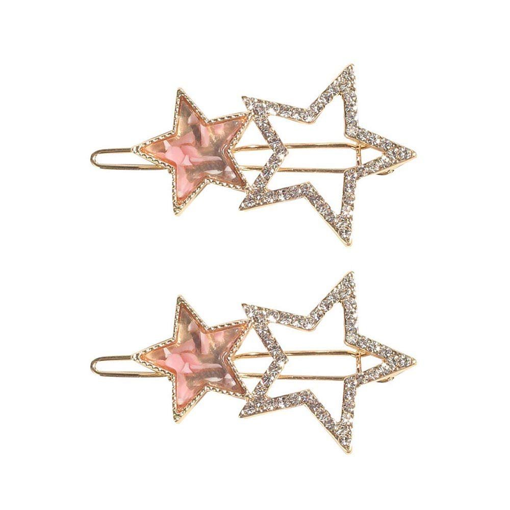 2 PCS Rhinestone Hair Clips Bobby Pins Hair Barrette Clip Geometric Star Shape Side Clamp Hair Pin Headwear Hair Accessories