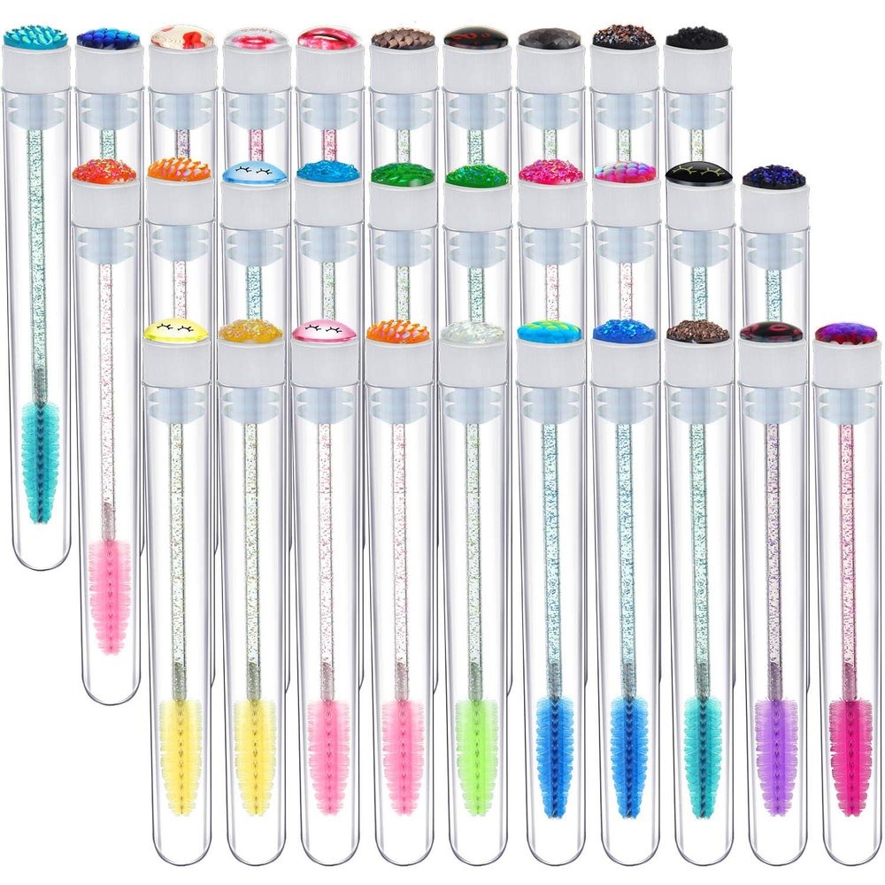 30 Sets Disposable Mascara Wands Set, Includes 30 Crystal Eyelash Brush Eyebrow Applicator Makeup Tool and 30 Reusable Diamond Eyelash Tube for Women Girls (Assorted Patterns)