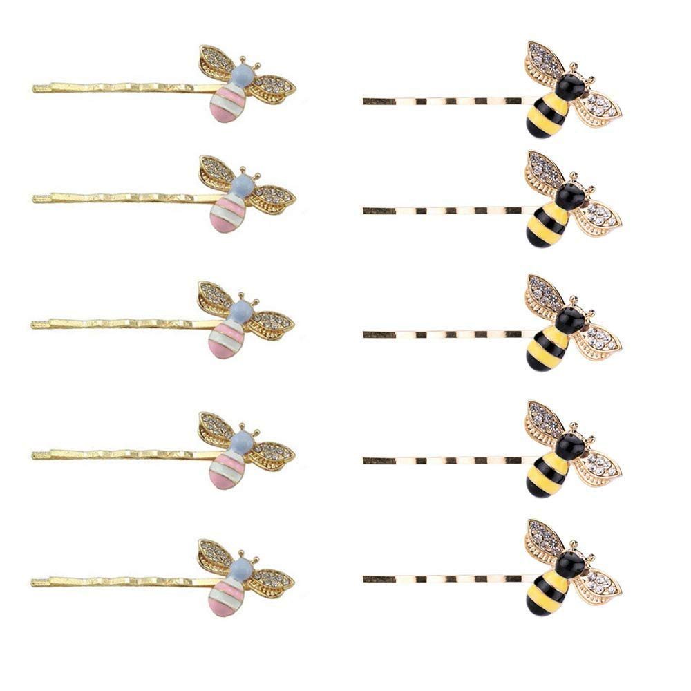 10 PCS Metal Cute Honeybee Hairpins Rhinestone Bee Hair Clips Hair Side Clip Barrette Bobby Pin Hair Accessories