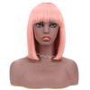 12 Inch Bob Short Straight Hair Can be Dyed Perm Bangs Real Multicolor Wig Orange (Pink) view 1