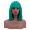 12 Inch Bob Short Straight Hair Can be Dyed Perm Bangs Real Multicolor Wig Orange (Green) view 1