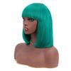 12 Inch Bob Short Straight Hair Can be Dyed Perm Bangs Real Multicolor Wig Orange (Green) view 2