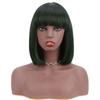 12 Inch Bob Short Straight Hair Can be Dyed Perm Bangs Real Multicolor Wig Orange (Dark Green) view 1