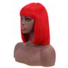 12 Inch Bob Short Straight Hair Can be Dyed Perm Bangs Real Multicolor Wig Orange (Red) view 2